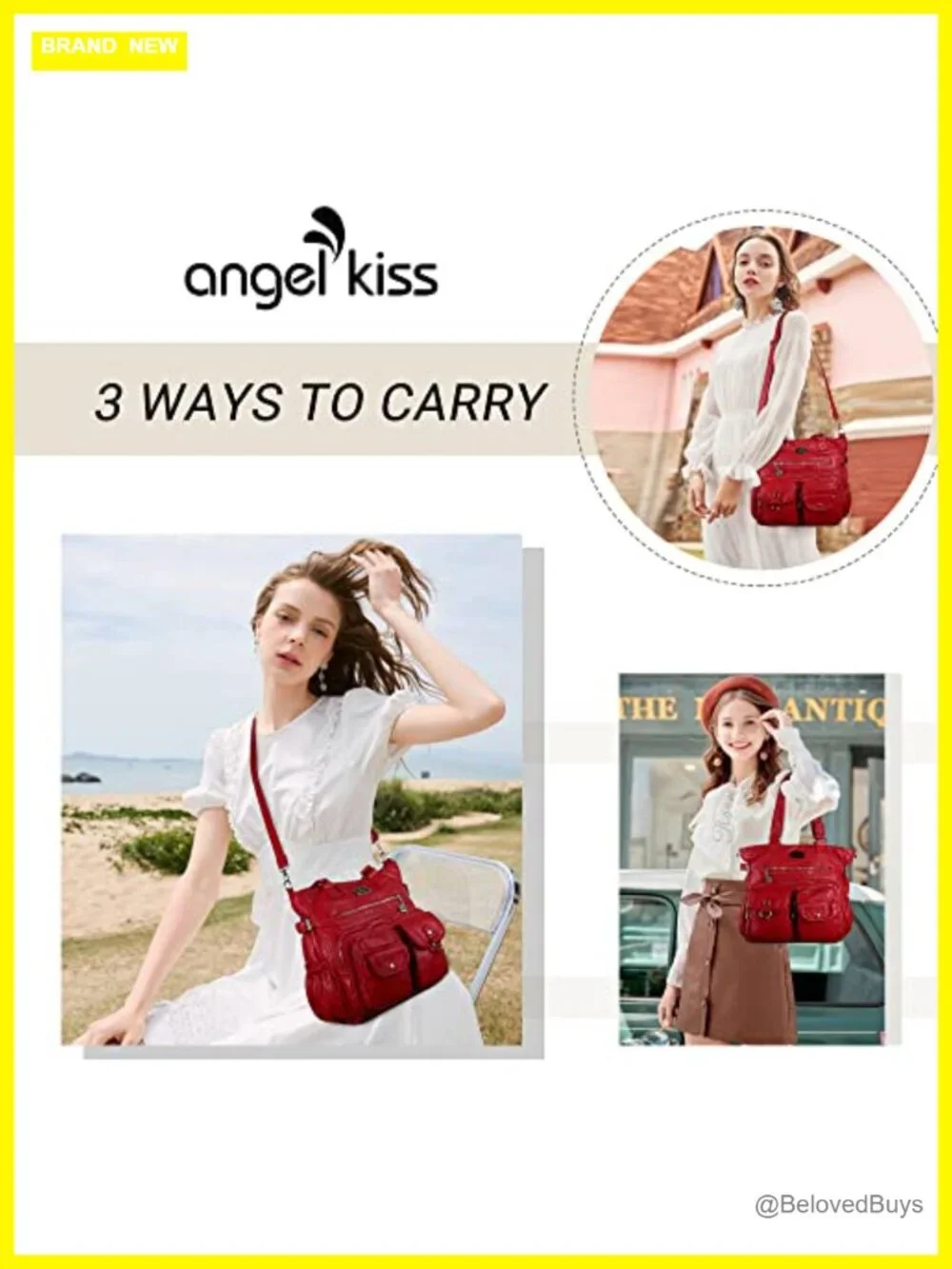 Large PU Leather Satchel Handbag with Adjustable Strap, 7 Pockets, Zipper